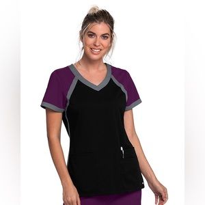 NWT Greys Anatomy “Scuba” scrub top. Size large and color black/iris/moonstruck